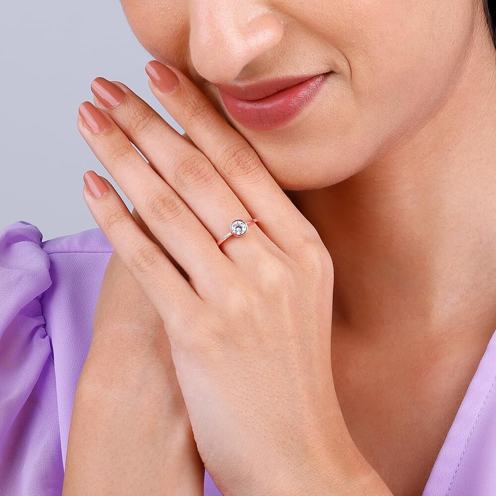 GIVA 925 Silver Rose Gold Zircon Shine Ring,Fixed Size,Indian - 12 | Rakhi Rakshabandhan Gift for Sister Bhabhi | With Certificate of Authenticity and 925 Stamp | 6 Months Warranty*