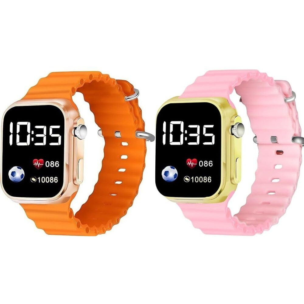 ZOVUTA Digital Dial Waterproof Smart Design LED Display Kids Watch for Boys & Girls, Men and Women, Birthday Gift, Rakhi Gift (Age 4-15 Years) (Orange, Baby Pink)