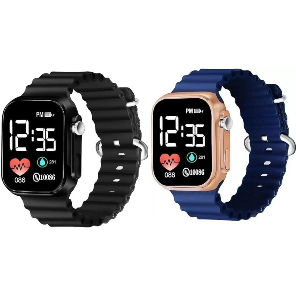 ZOVUTA Digital Dial Waterproof Smart Design LED Display Kids Watch for Boys & Girls, Men and Women, Birthday Gift, Rakhi Gift (Age 4-15 Years) (Black, Navy Blue)