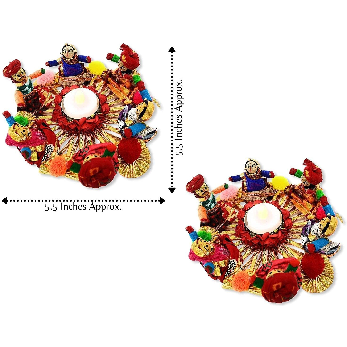 JH Gallery Handmade Recycled Material Rajasthani Raja Rani Puppet/Dolls Diyas Tealight/Diya/Diwali Diya/Idol Diyas Holders Gift for Diwali, Home Decor/Temple Decor, Multicolor (Pack of 2)