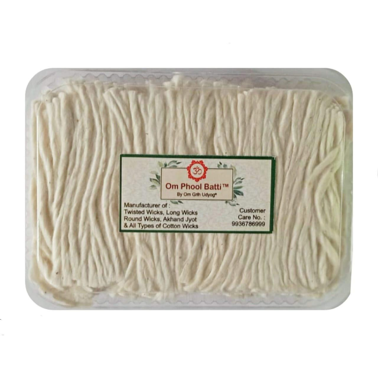 Om Phool Batti Long Cotton Wicks for Diya, Lambi Batti for Puja, (Pack of 1, White) (2100)
