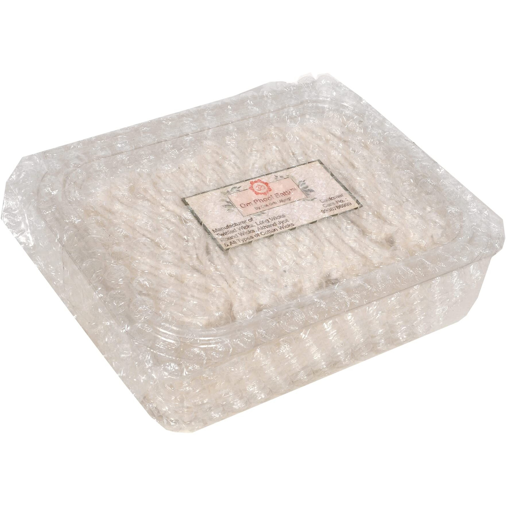 Om Phool Batti Long Cotton Wicks for Diya, Lambi Batti for Puja, (Pack of 1, White) (2100)
