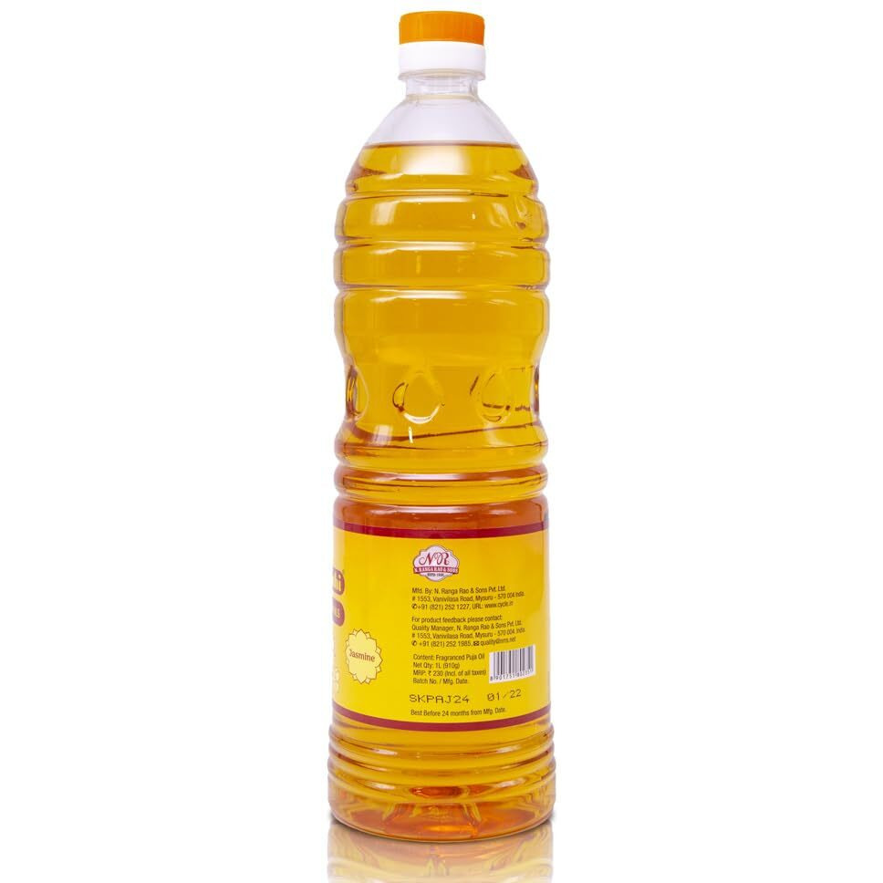Om Shanthi POOJA MADE PURE Cycle NAVIN Puja Oil (Diya/Lamp Oil), Blend of 5 Puja Oils with the Fragrance of Tulsi for Daily Puja, Festivals - Pack of 1 (1 Liter Pack)