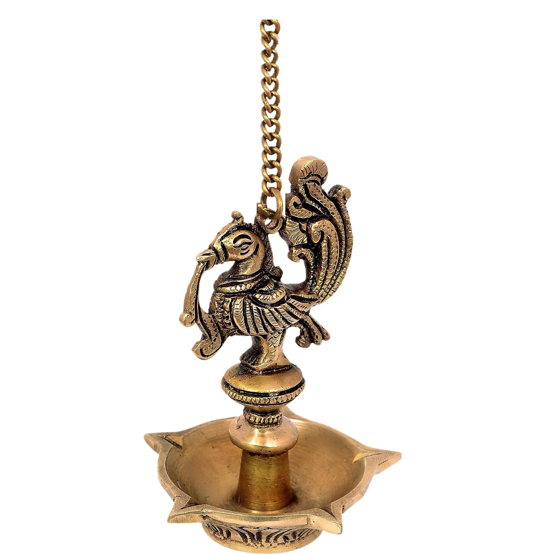 Nexplora Industries Pvt. Ltd. Brass Wall Hanging Diya Deepak Oil Lamp, Glossy Antique, 1 Piece
