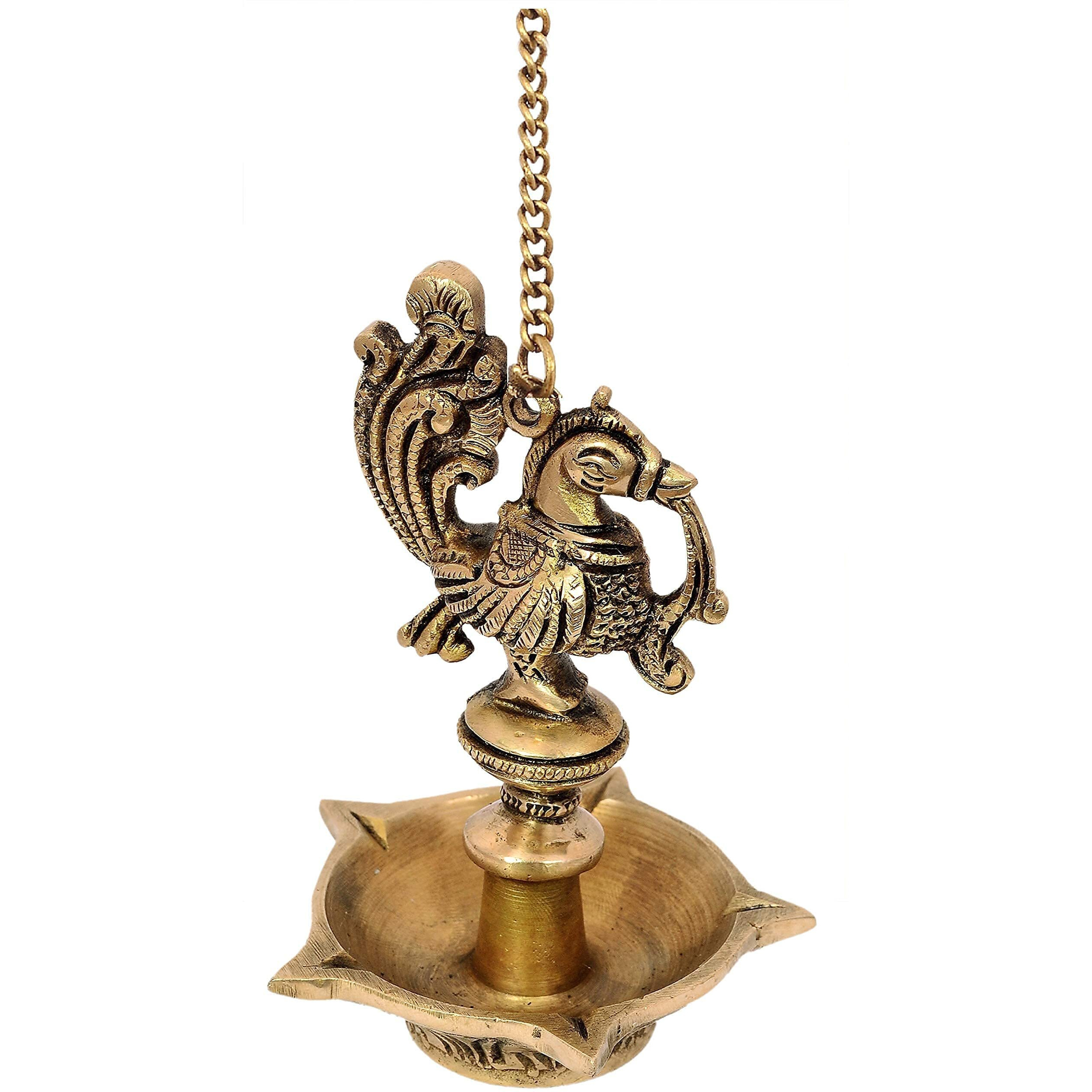 Nexplora Industries Pvt. Ltd. Brass Wall Hanging Diya Deepak Oil Lamp, Glossy Antique, 1 Piece
