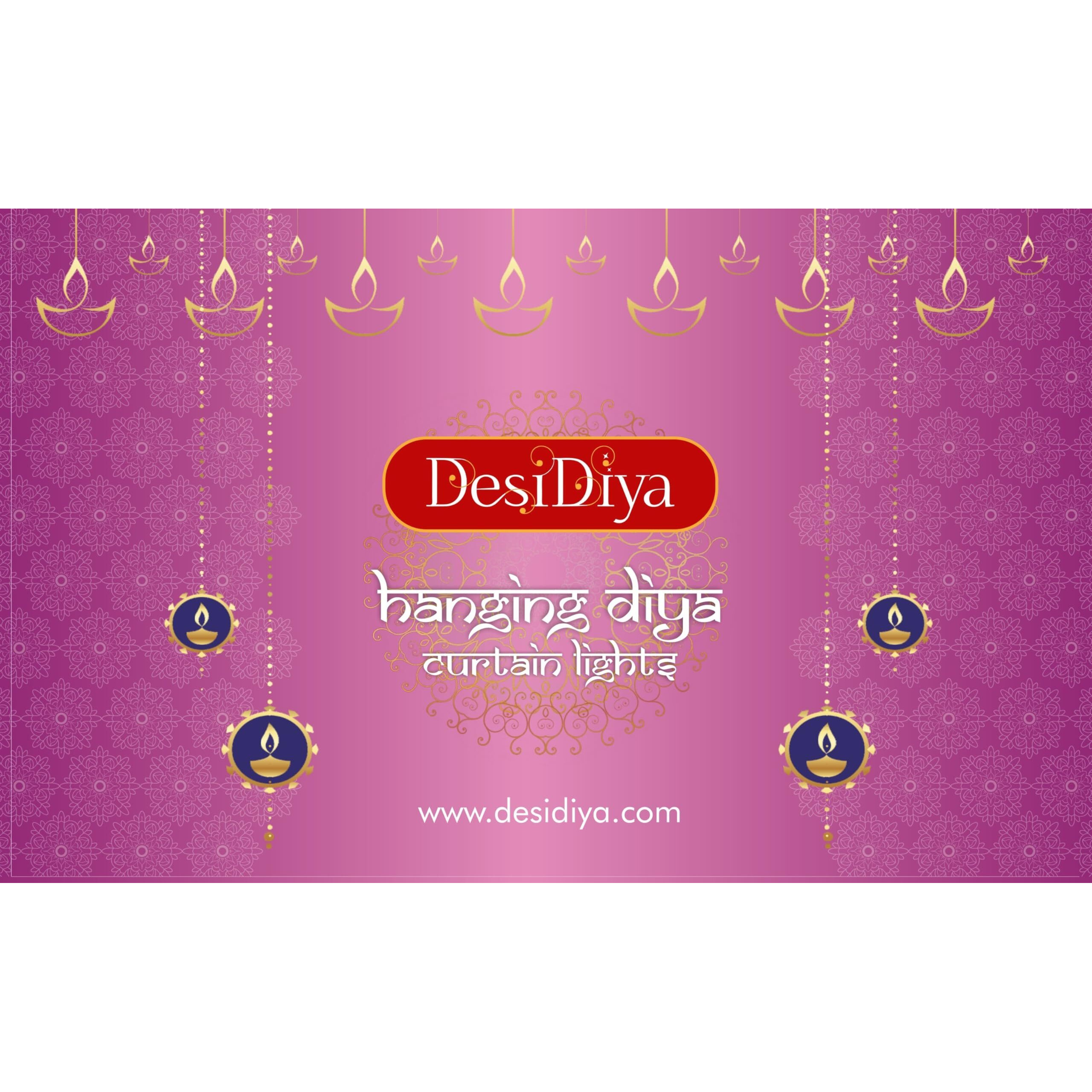 Desidiya Warm White Diya/Diwali Light Curtain, Led String Copper Lights with Pack of 12 Hanging Diyas, 8 Flashing Modes, Decoration, Prong Base, 2.5 Meters