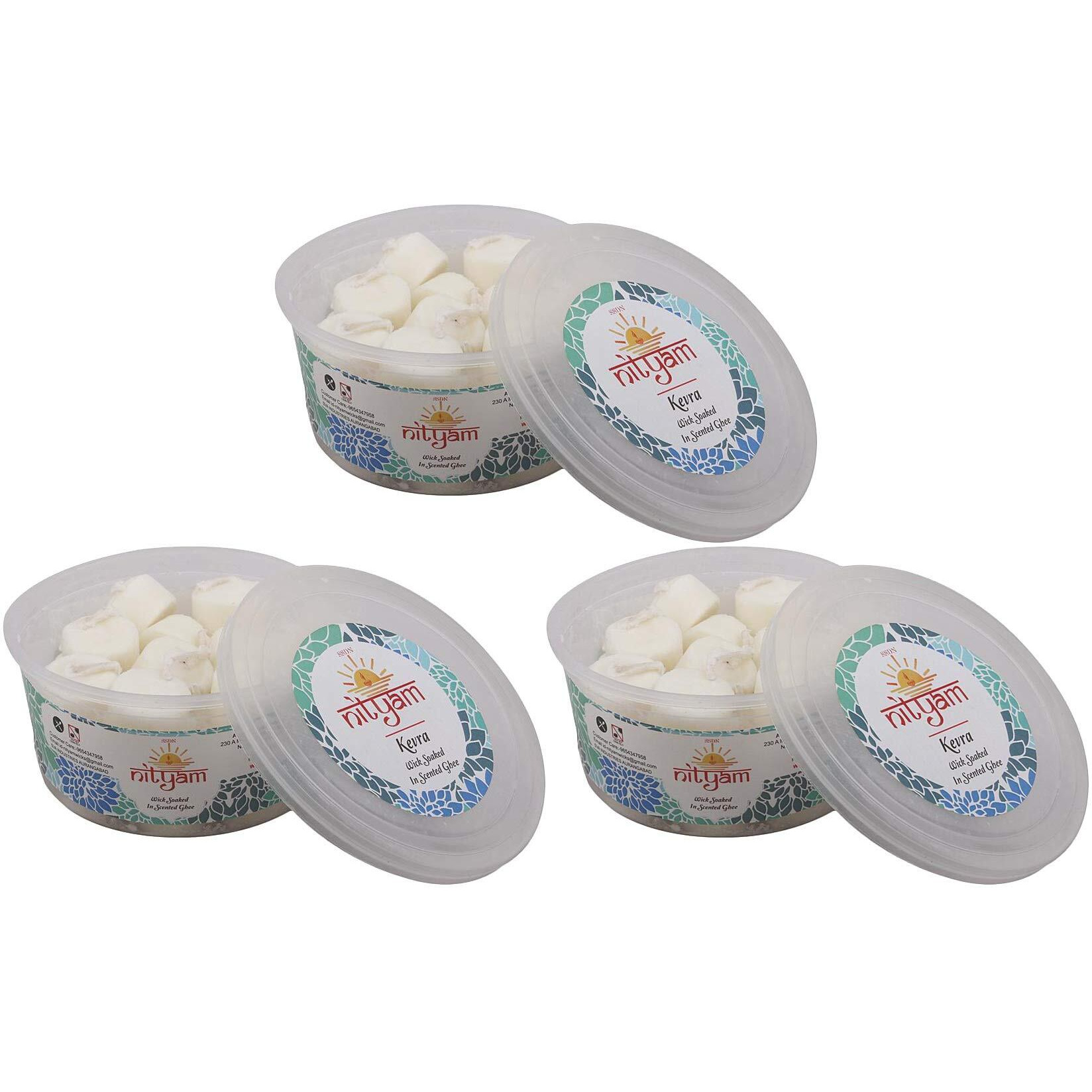 Nityam Kevra Fragrance Wick Soaked in Scented ghee Ghee Wicks/Readymade Ghee Cotton Wicks/Diya Batti/Puja Batti/Jyot Batti (1 X 30 Pieces) (Pack of 3)
