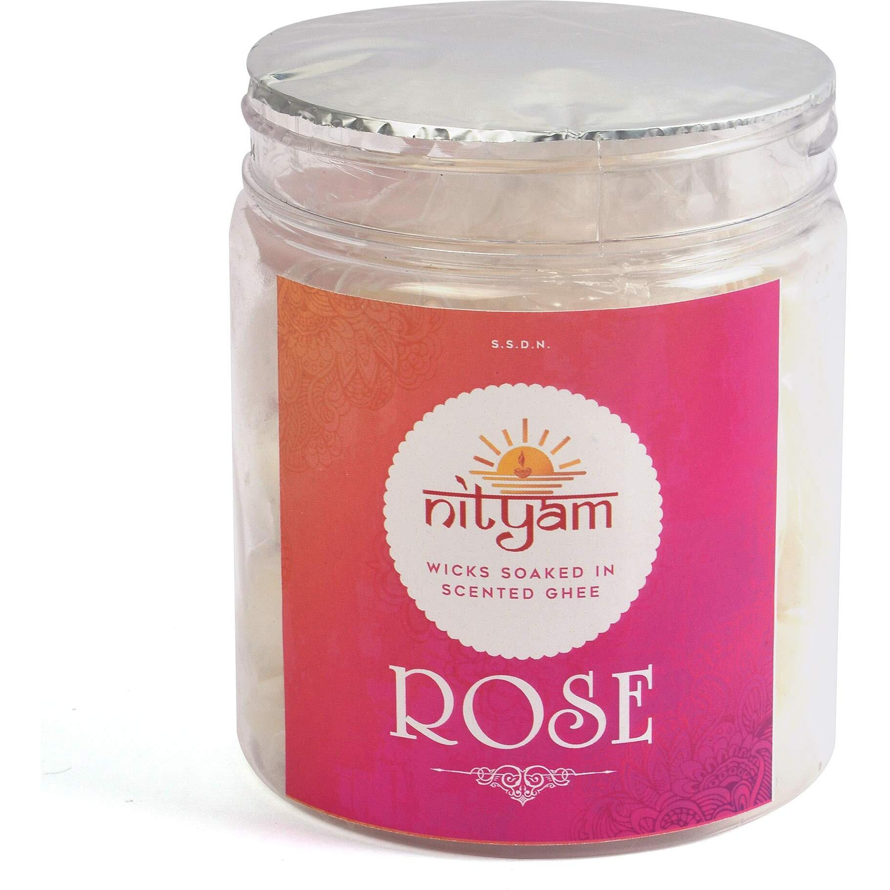 Nityam Rose Fragrance Wax Free Scented Wick Soaked in Scented Ghee Ghee Wicks/Readymade Ghee Cotton Wicks/Diya for Pooja/Puja Batti (1 X 50 Pieces) (Pack of 2)
