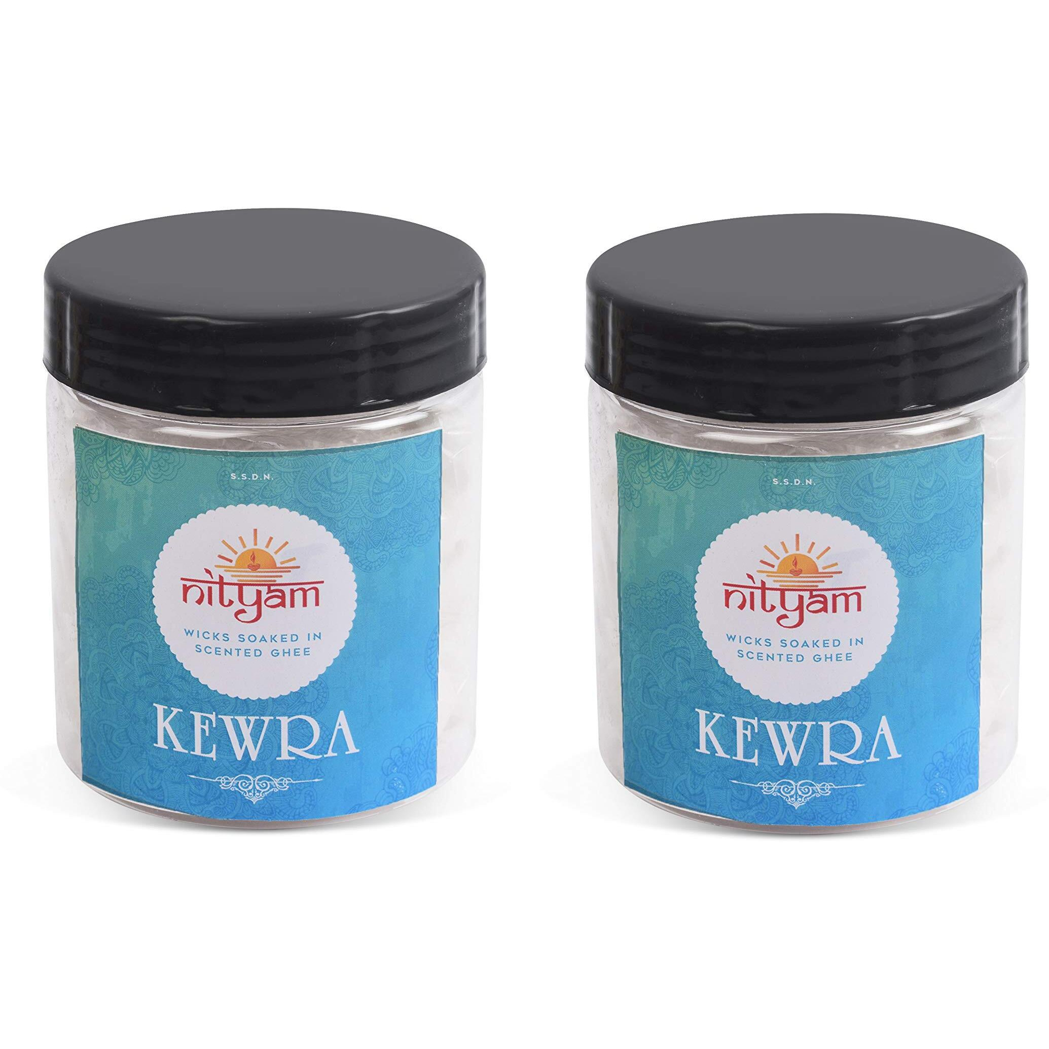 Nityam Kewra Fragrance Wax Free Scented Wick Soaked in Scented Ghee Ghee Wicks/Readymade Ghee Cotton Wicks/Diya for Pooja/Puja Batti (1 X 50 Pieces) (Pack of 2)