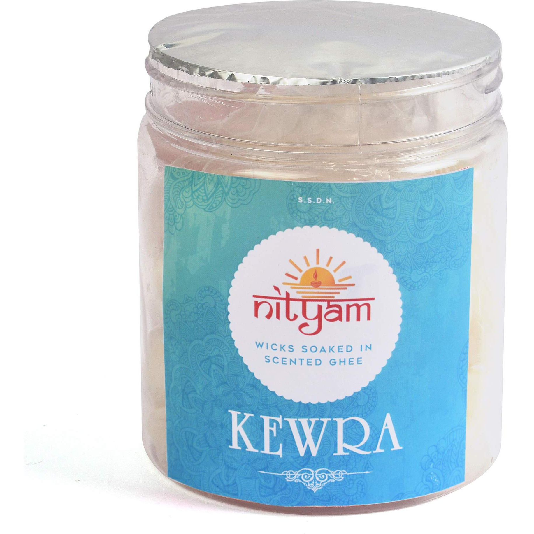 Nityam Kewra Fragrance Wax Free Scented Wick Soaked in Scented Ghee Ghee Wicks/Readymade Ghee Cotton Wicks/Diya for Pooja/Puja Batti (1 X 50 Pieces) (Pack of 2)