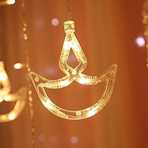 PESCA 12 Diya Curtain String Lights, Window Curtain Lights with 8 Flashing Modes Decoration for Diwali, Christmas, Wedding, Party, Home, Patio Lawn, Warm White (6+6 Diyas)