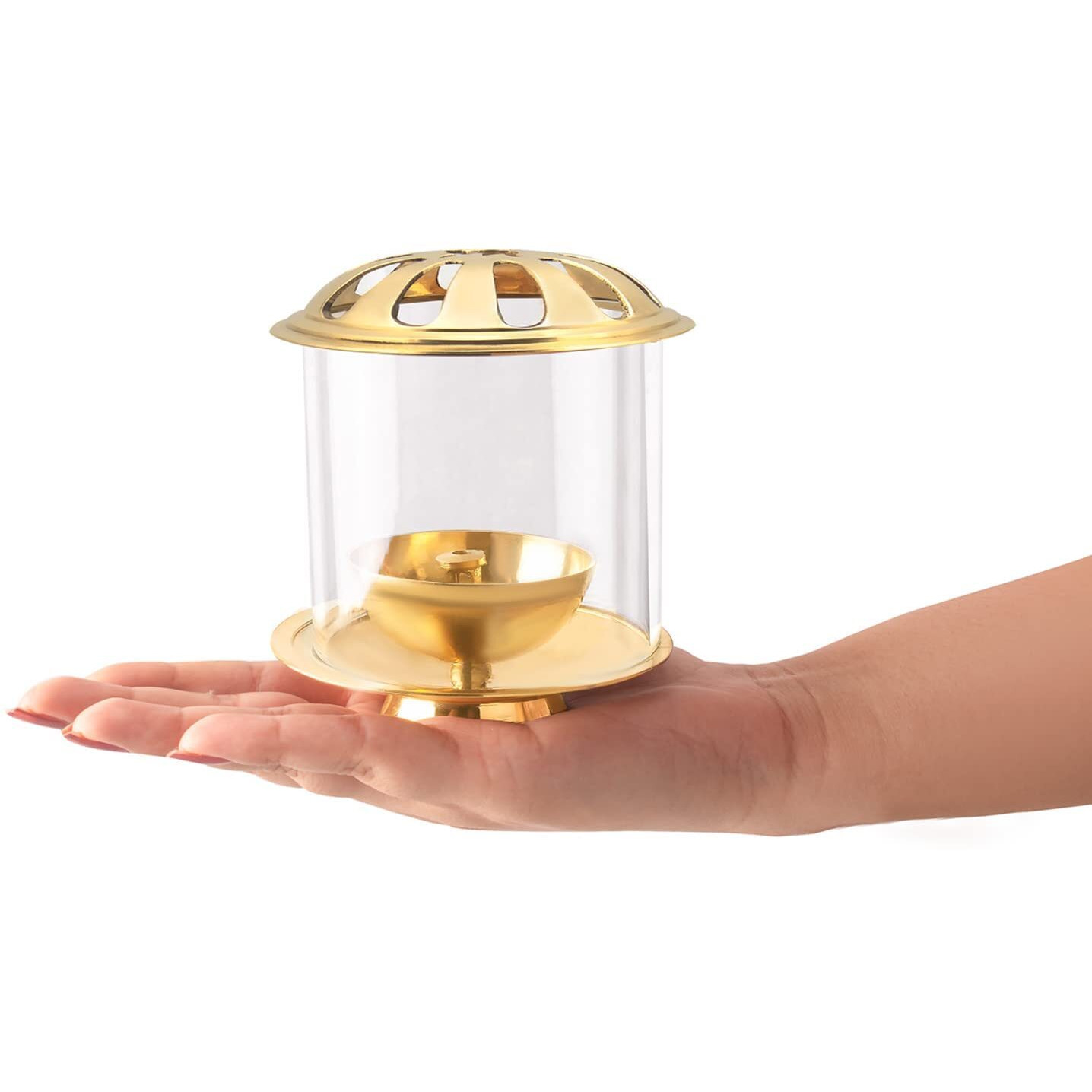 Klassic Combo of Big Akhand Diya with Borosilicate Glass Shade for Mandir with one Extra Glass Shade (Cylindrical).