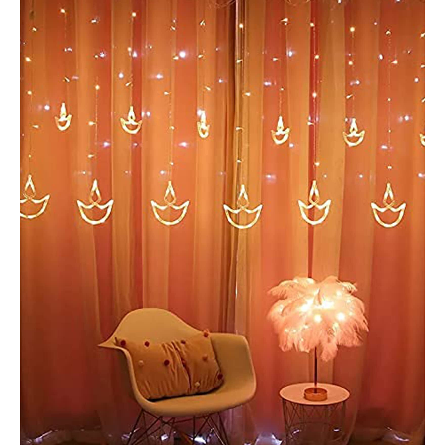 The Purple Tree Decorative Diya Diwali Light Curtain, String Lights With 12 Hanging Diyas, 8 Flashing Modes - 2.5 Meter (1 Curtain) 138 Led , Diwali Decorative Light , Decorative Curtain Led Light(Plastic)