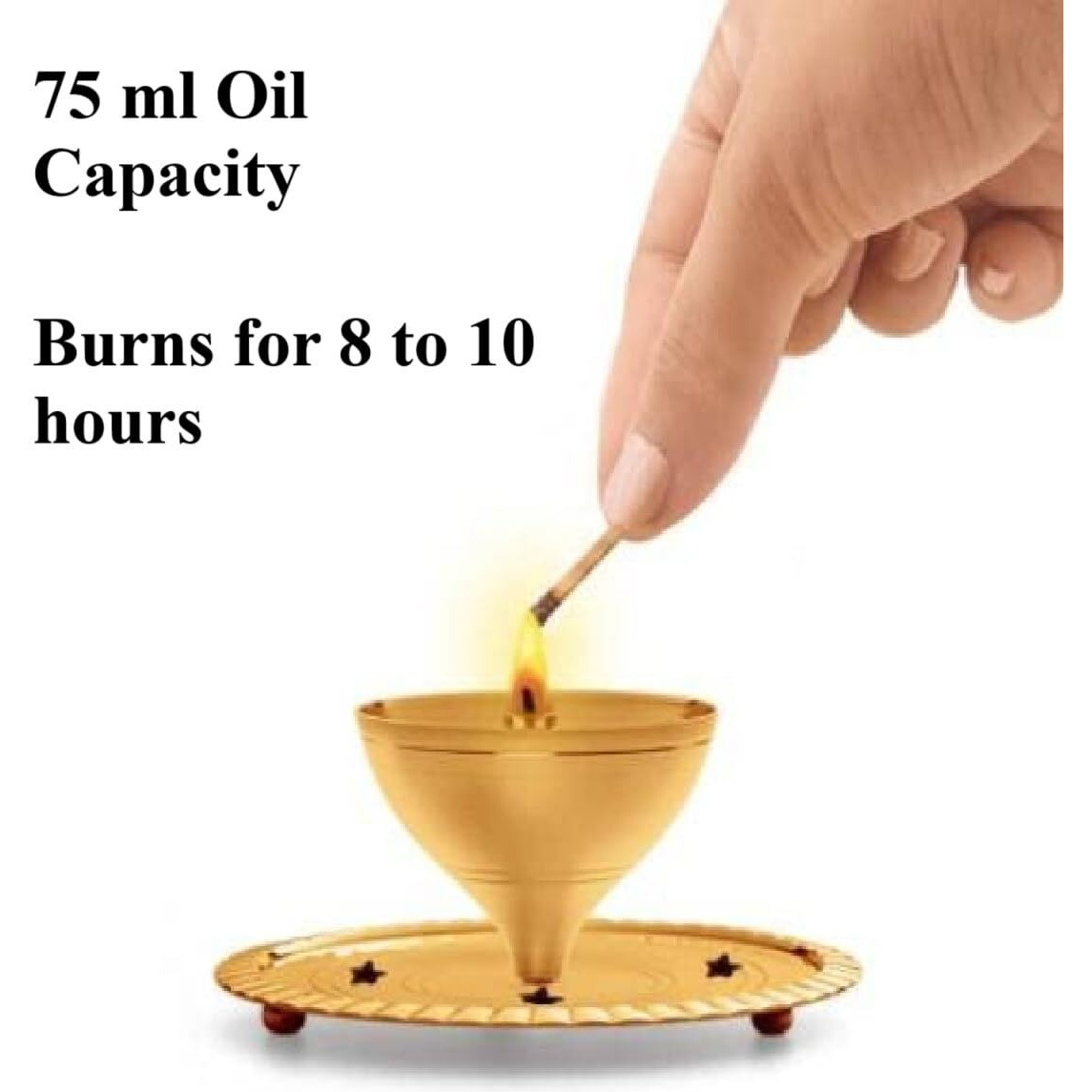 CASA ILLUMINATE Big Size Brass Akhand Diya for Puja with Glass Cover - 8 inches Large Pooja Jyoti Diyas , Decorative Camphor & Oil Wick Holder (Gold & White)