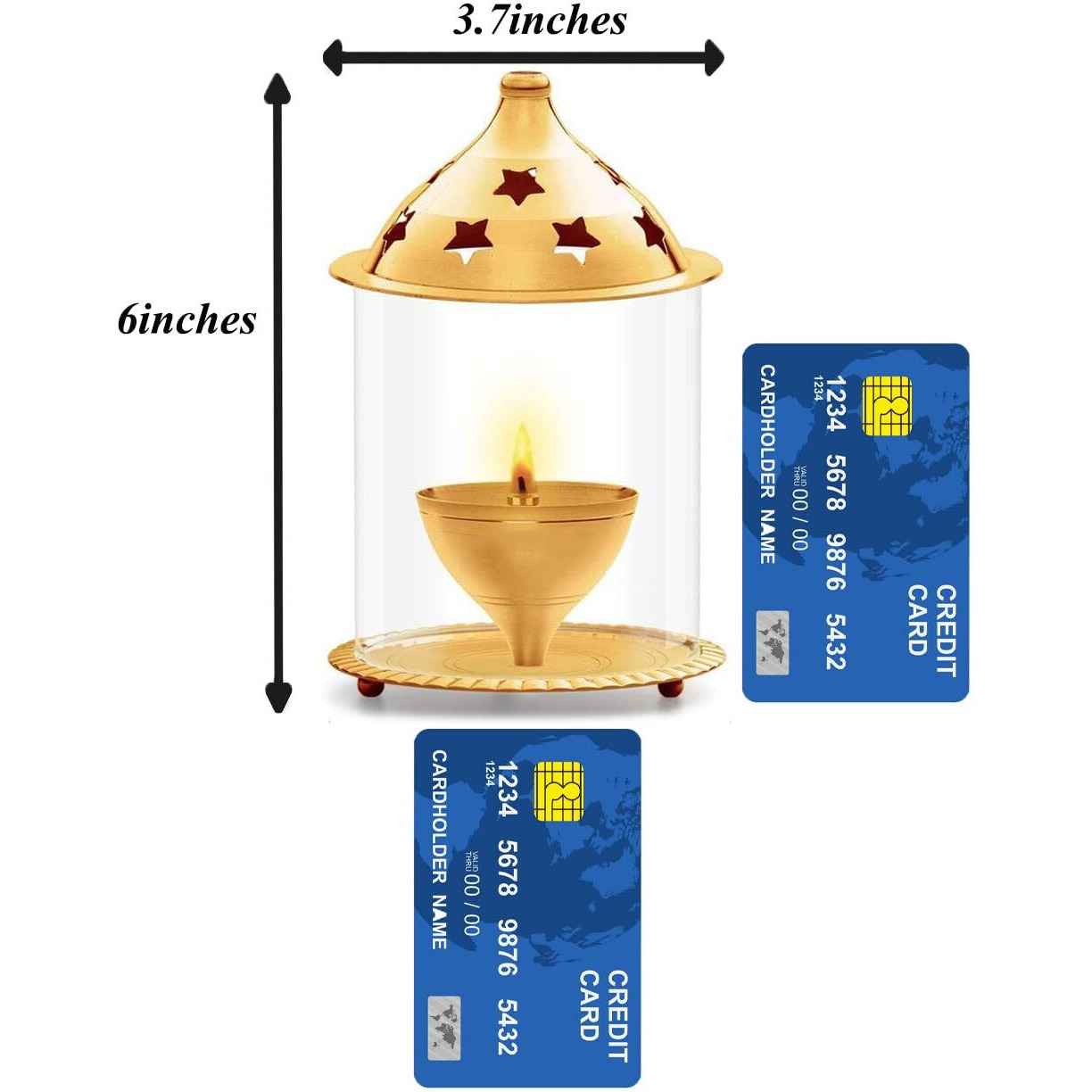 CASA ILLUMINATE Diya with Glass Cover - 6 inches Brass Akhand Diya for Puja, Glass Lamp for Diya, Covered Diya for Home Decoration, Lamp Pooja Diya, Akhand Jyoti Diya, Borosilicate Glass, Oil Lantern