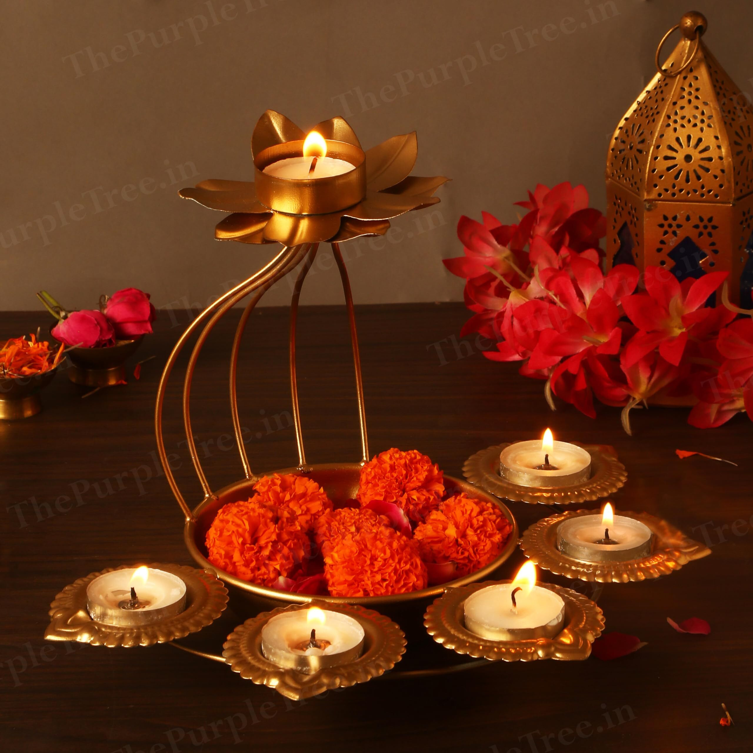 The Purple Tree Beautiful Floral Diya Urli Bowl for Diwali (Pack of 1) Traditional Decorative Bowl for Floating Flowers and Tea Light Candles Home, Diwali Urli, Gift for Diwali