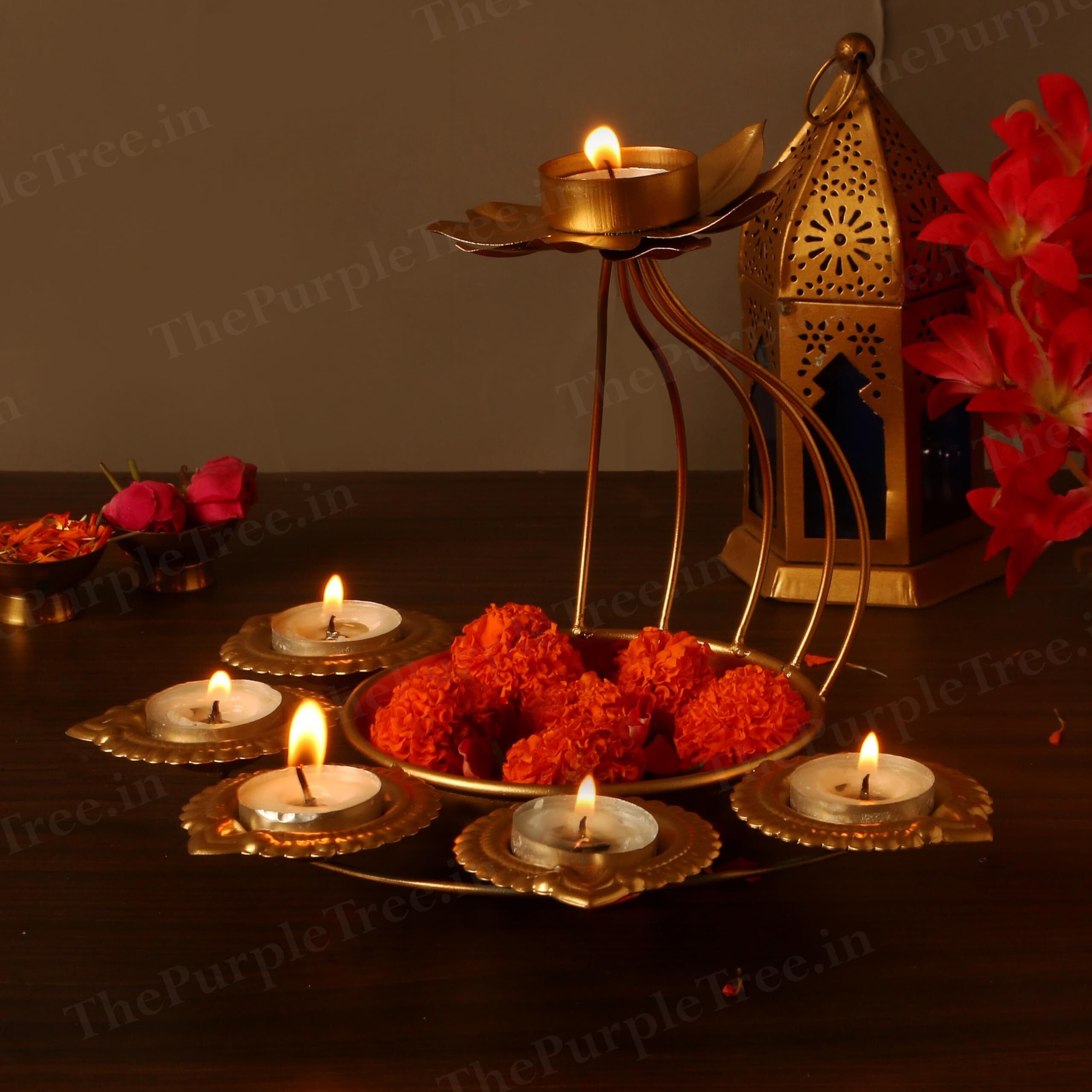 The Purple Tree Beautiful Floral Diya Urli Bowl for Diwali (Pack of 1) Traditional Decorative Bowl for Floating Flowers and Tea Light Candles Home, Diwali Urli, Gift for Diwali
