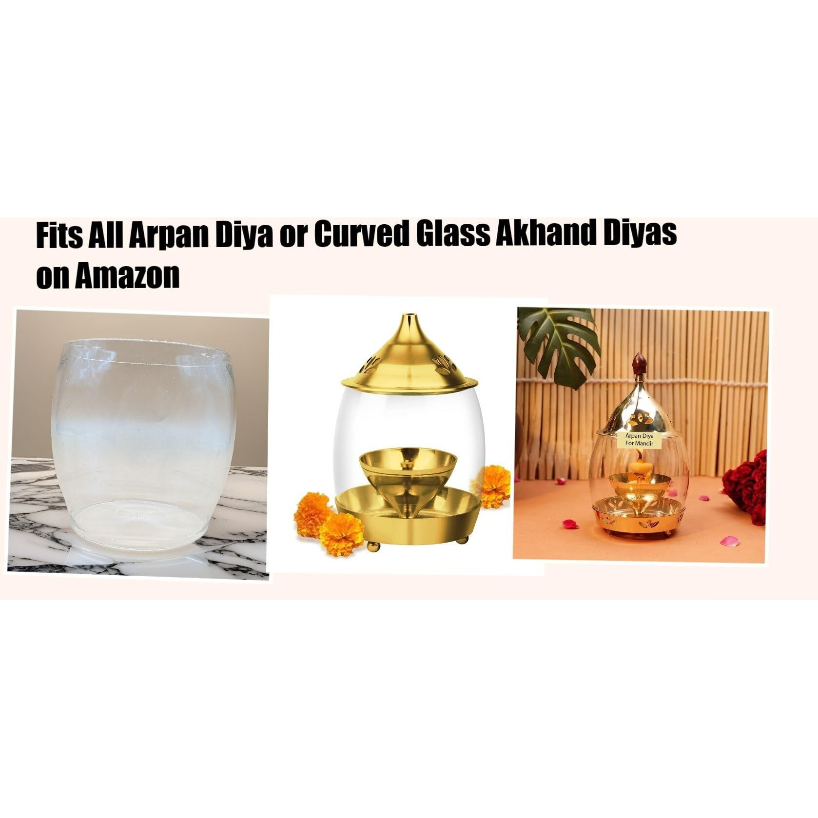 Casa Illuminate Curved Glass Diya for Arpan Diyas - Medium Size Glass Cover Only for Akhand Diya (3 inch x 3.5 inch)