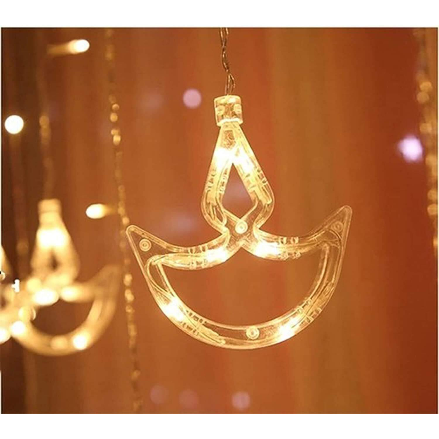 Lexton Diya Curtain String Lights 6 Big Diya and 6 Small Diya with 8 Flashing Modes- Decoration for Home (Warm White, Pack of 3), Standard