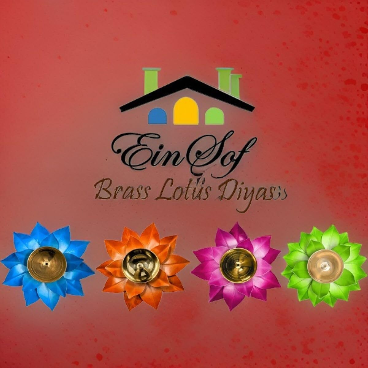 EIN SOF Kamal Shaped Brass Diyas for Puja  Lotus Lamps for Home & Diwali Decoration , Akhand Jyoti Stand with Gift Cover , 5 inches Pooja Oil & Camphor Diya , Assorted Colors
