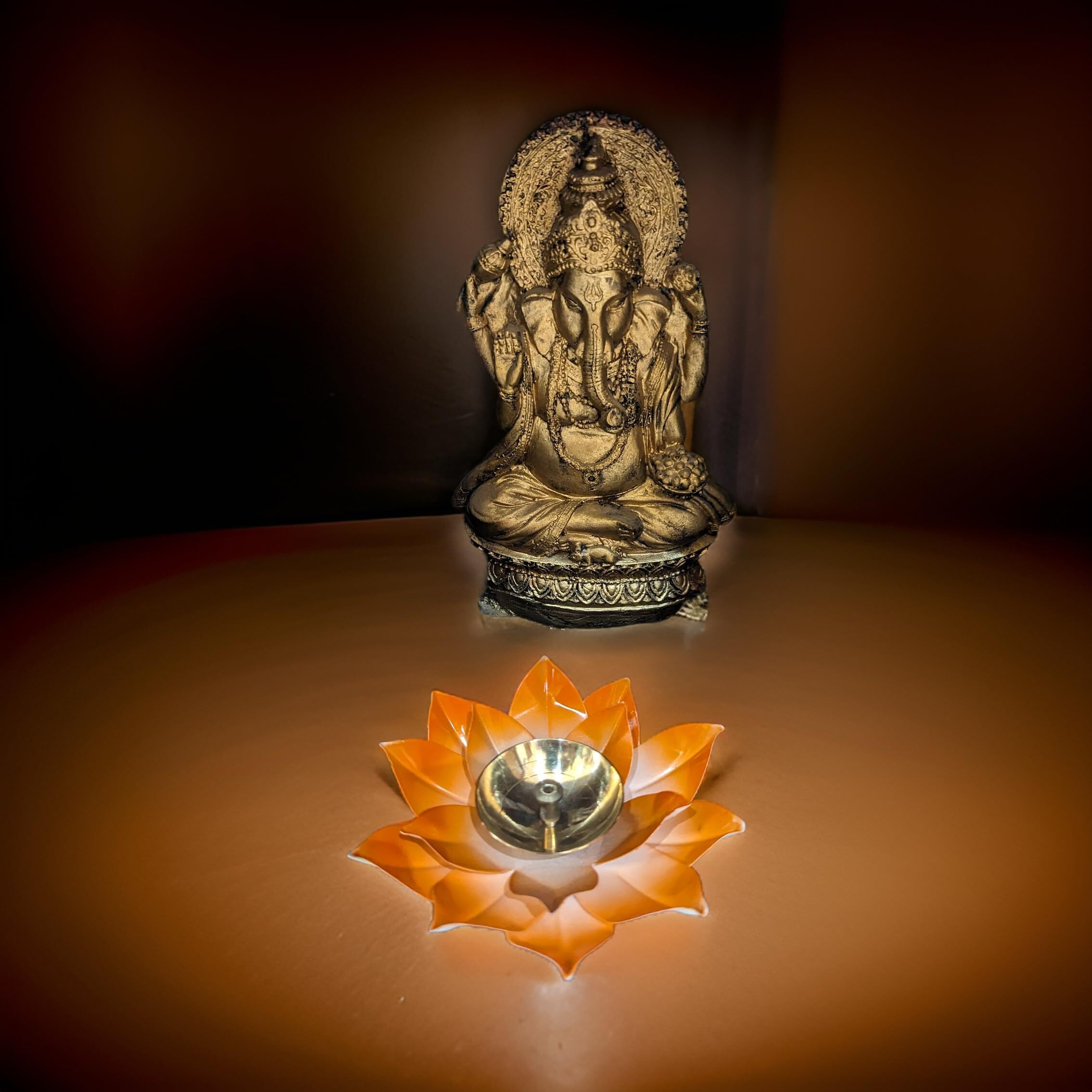 EIN SOF Brass Lotus Flower Diyas for Home Decoration, 5 inches Medium Size Puja Akhand Diya, Decorative Diwali & Christmas Festival Item with Gift Box, Yellow