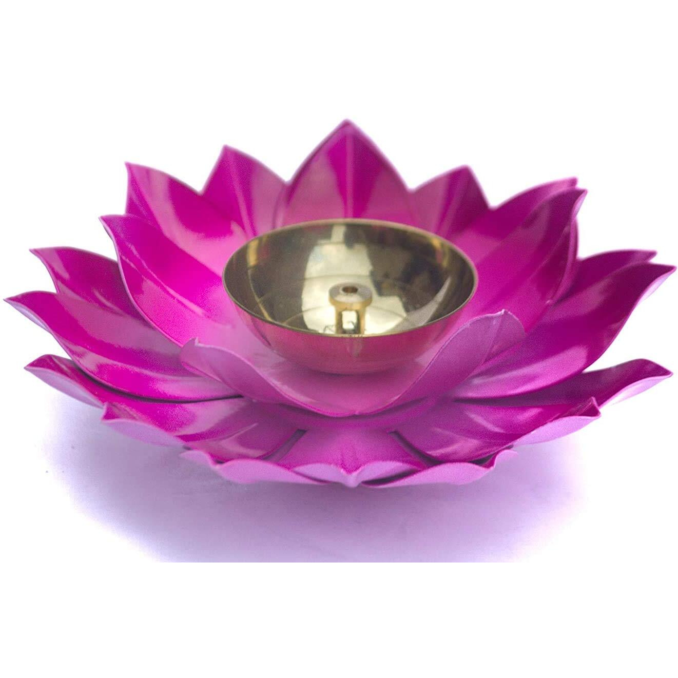 EIN SOF Brass Lotus Flower Diyas for Home Decoration  5 inches Medium Size Puja Akhand Diya, Decorative Diwali & Christmas Festival Item with Gift Box, Pink