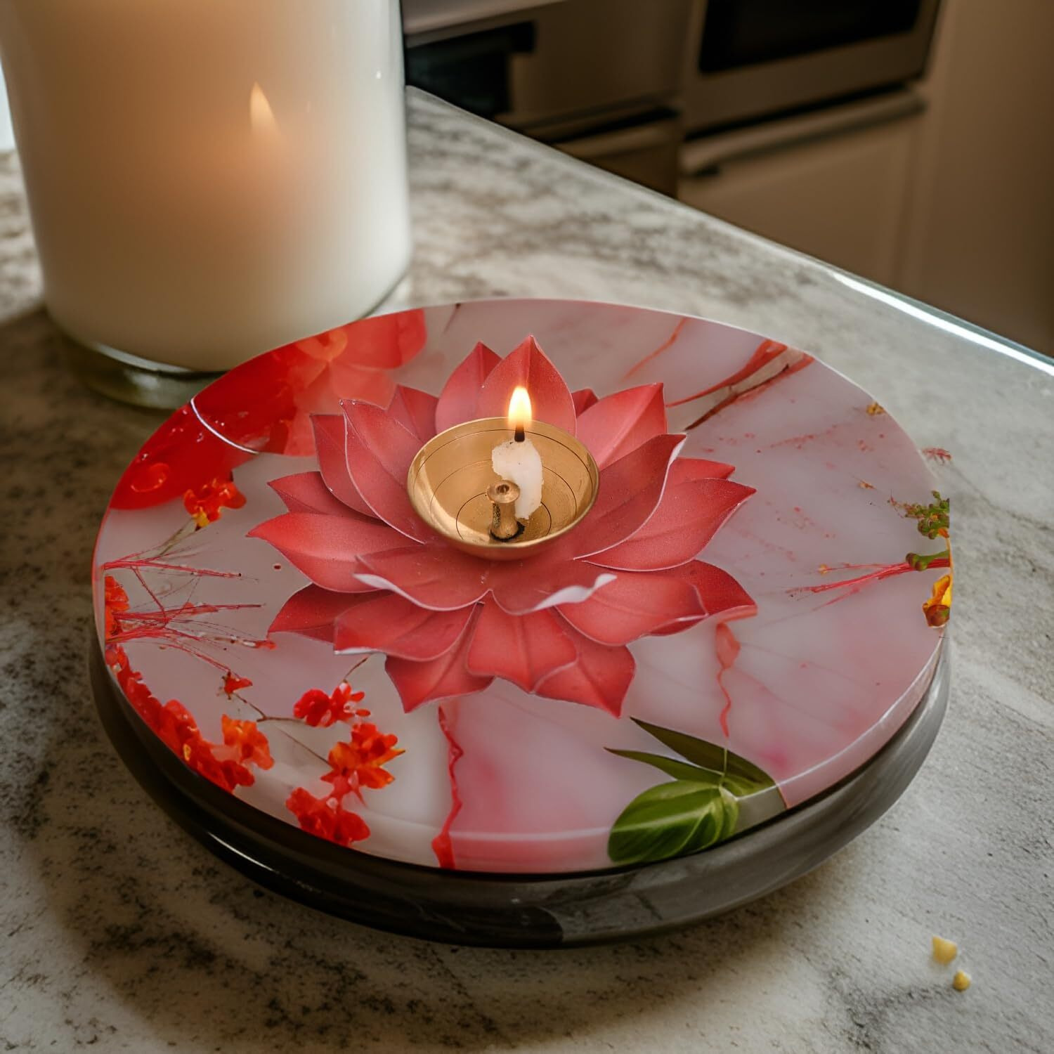 EIN SOF Brass Lotus Diyas for Home Decoration  5 inches Medium Size Puja Akhand Diya, Decorative Diwali & Christmas Festival Item with Gift Box, Orange Flower