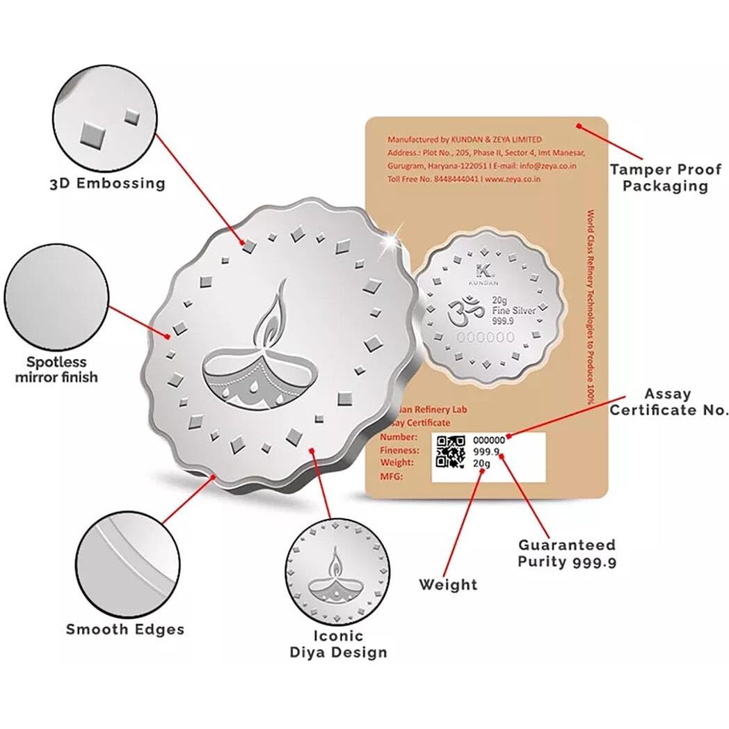 Kundan 20g (999.9) Silver Coins-Diya