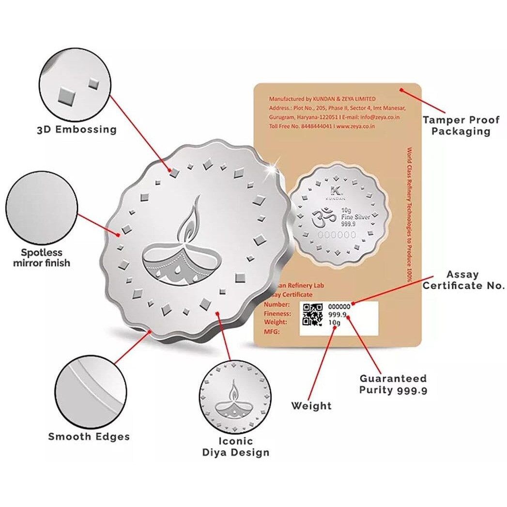 Kundan 10g (999.9) Silver Coin - Diya