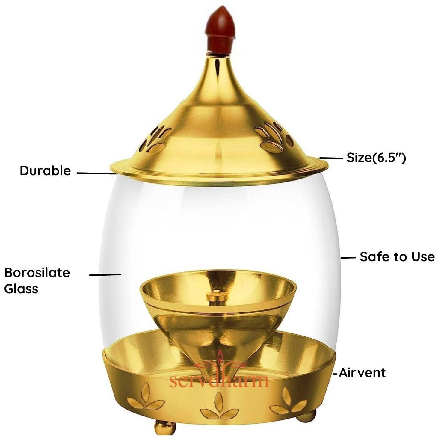 ServDharm Arpan Brass Akhand Diya Big Size (6.5 Inches 16.5 Cms)