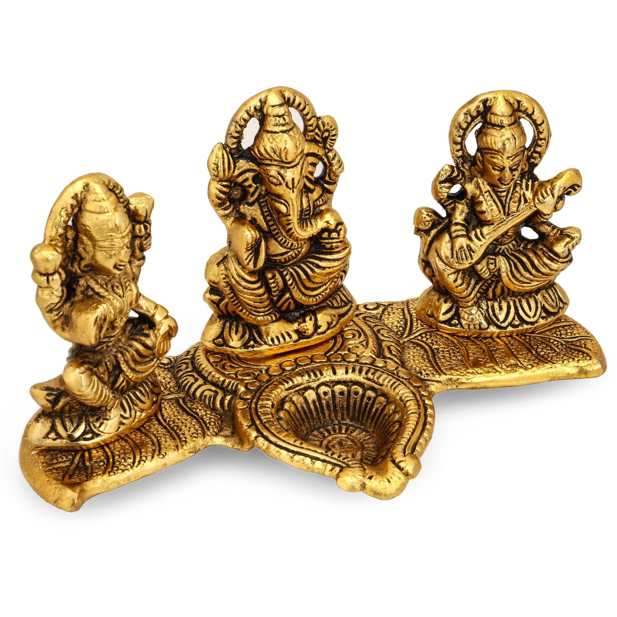 CraftVatika Diwali Gift Items Laxmi Ganesh Saraswati Metal Murti Idol with Diya Showpiece, Diwali Decoration Items for Home Decor, Diwali Gift for Family Friends and Corporate Office,Golden Pooja