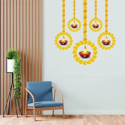 Hanging Multicolor Diya PVC Vinyl Multicolor Decorative Wall Sticker for Wall Decoration Wall Sticker