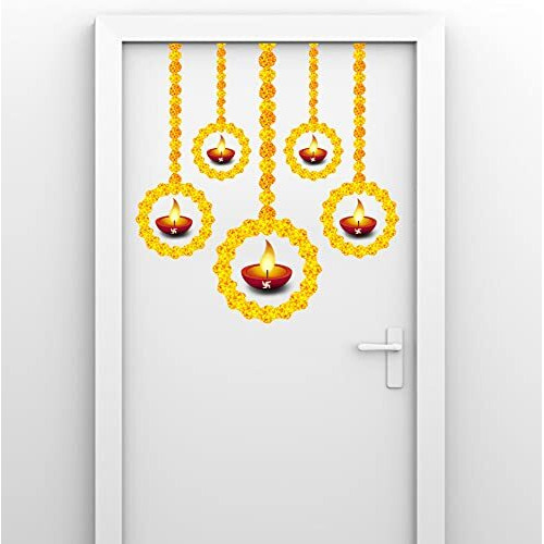 Hanging Multicolor Diya PVC Vinyl Multicolor Decorative Wall Sticker for Wall Decoration Wall Sticker