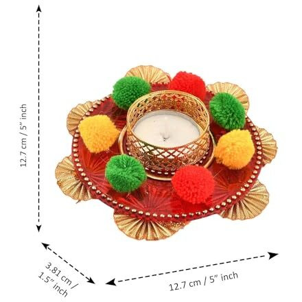 Collectible India Cast Iron Flower Design Diya Tea Light Candle Holder, Pack of 2