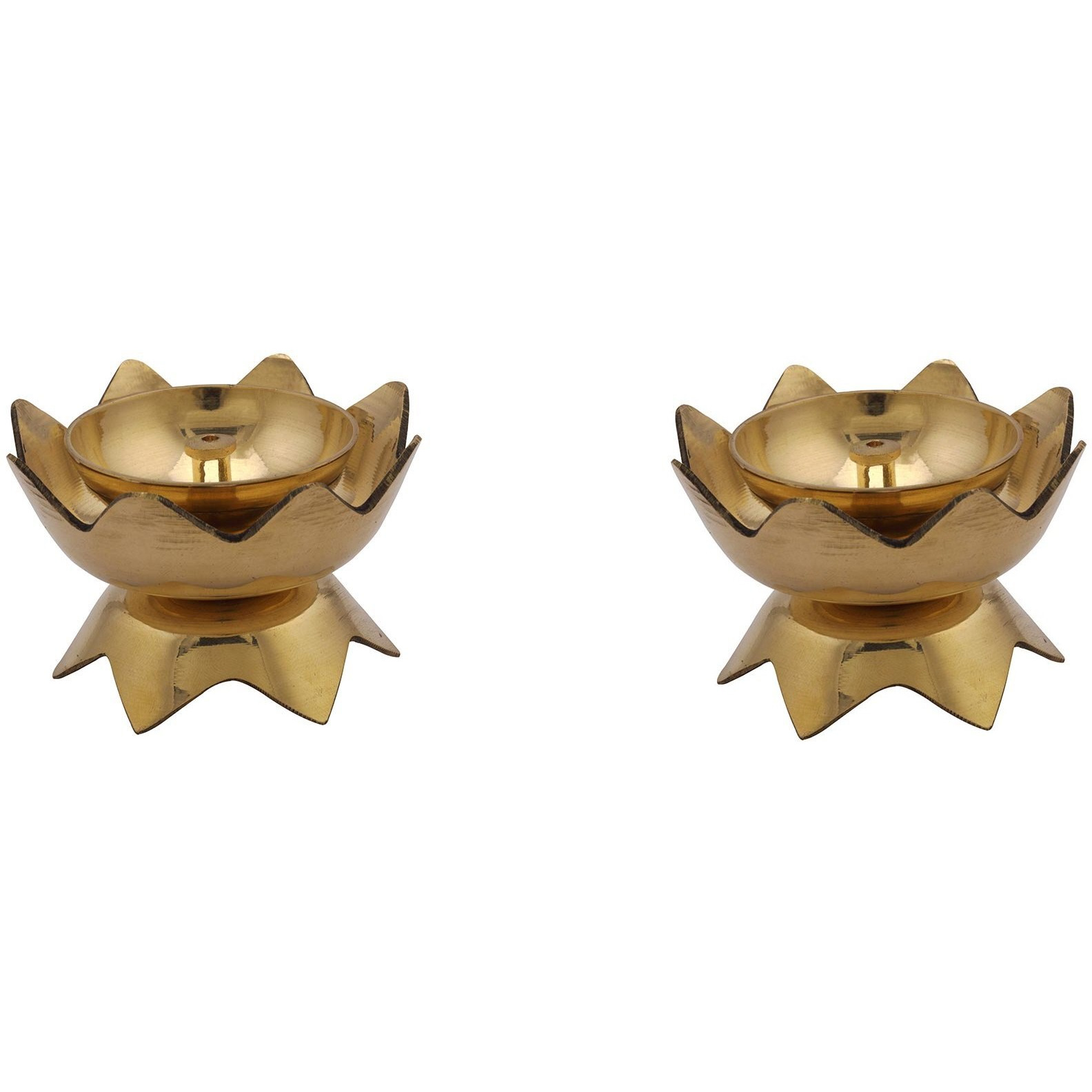 Collectible India (Set of 2) Brass Diya Handmade Oil Lamp for Puja (4.5 x 7 Cm,Golden)