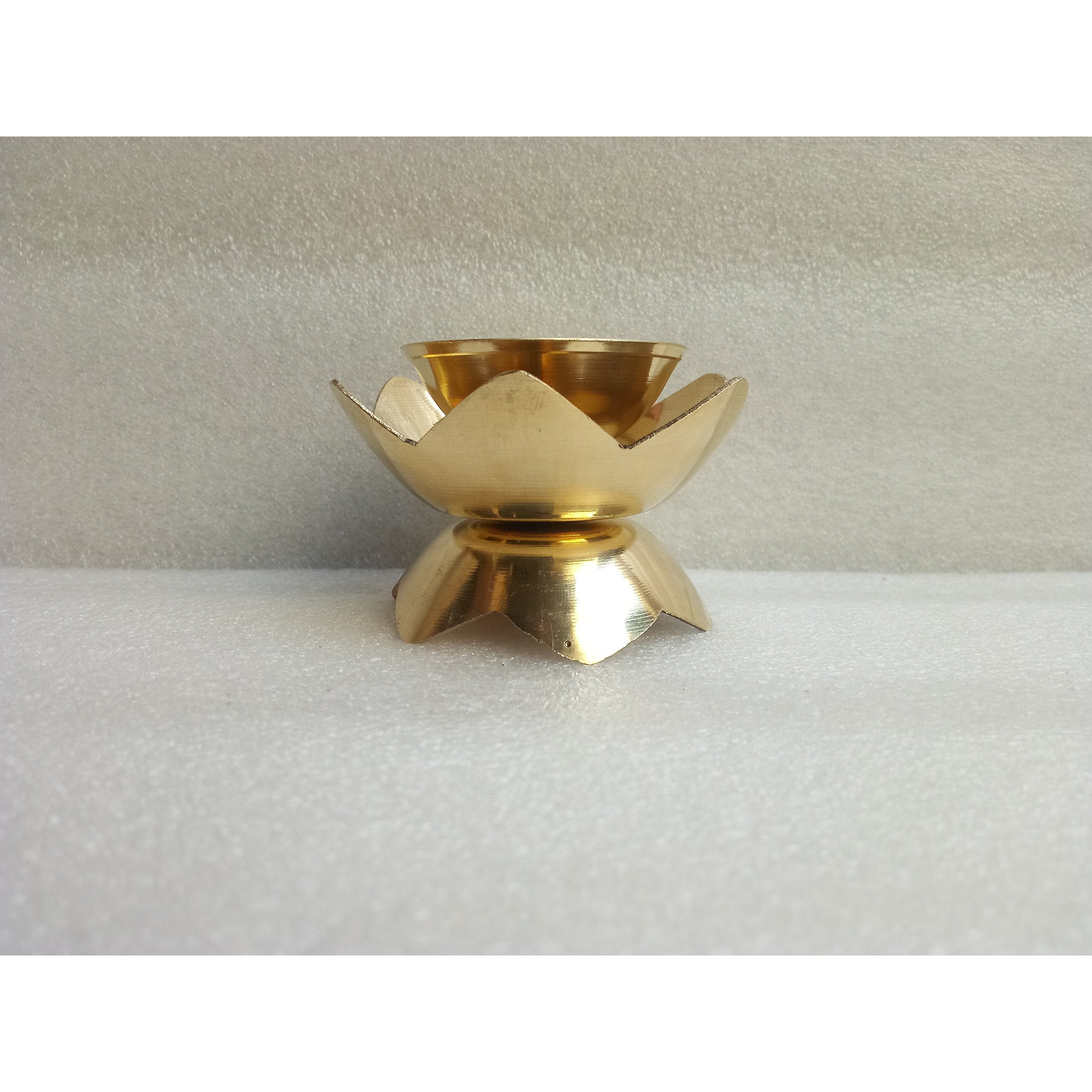 Collectible India (Set of 2) Brass Diya Handmade Oil Lamp for Puja (4.5 x 7 Cm,Golden)