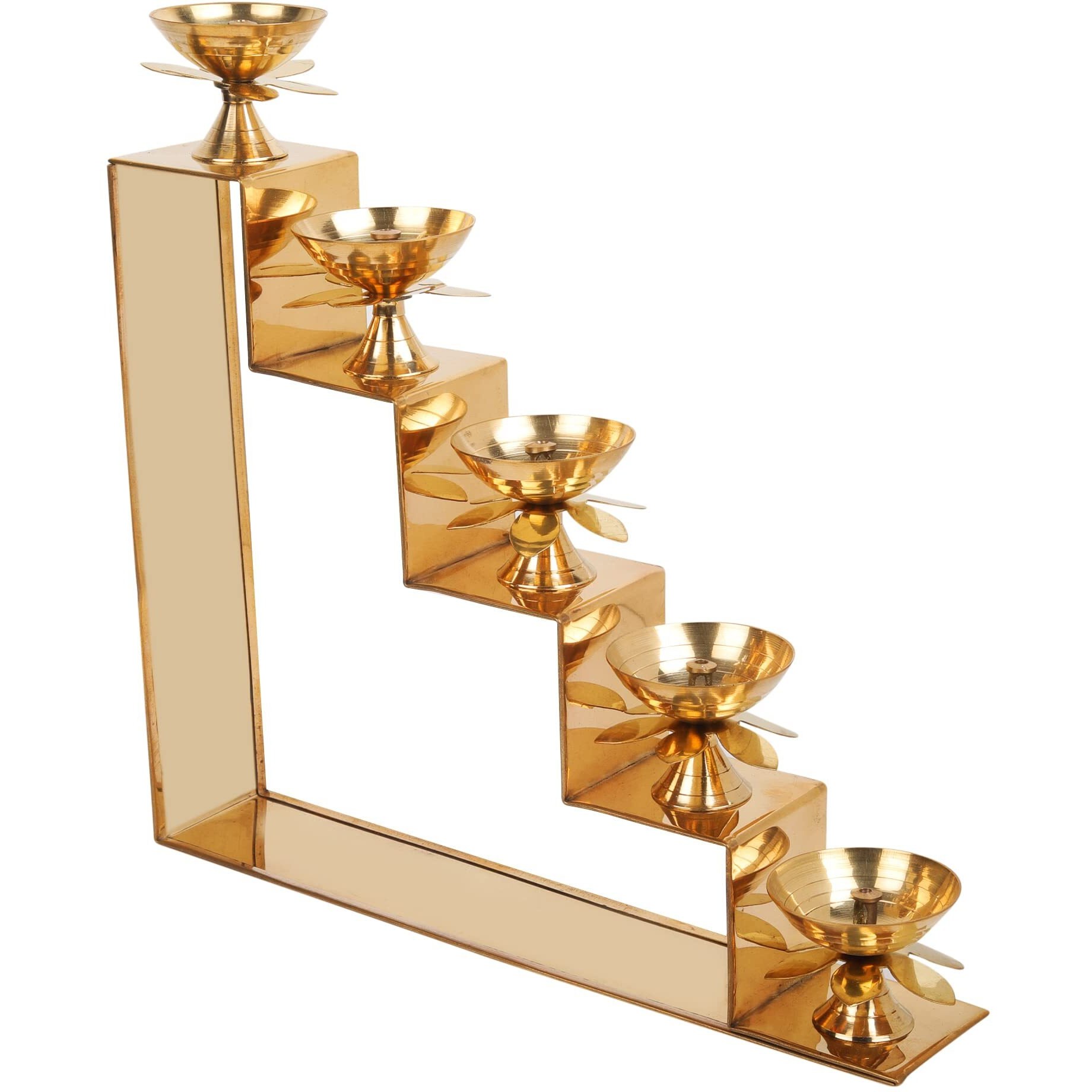 ServDharm 5 Steps Decorative Brass Diya for Puja & Gifting
