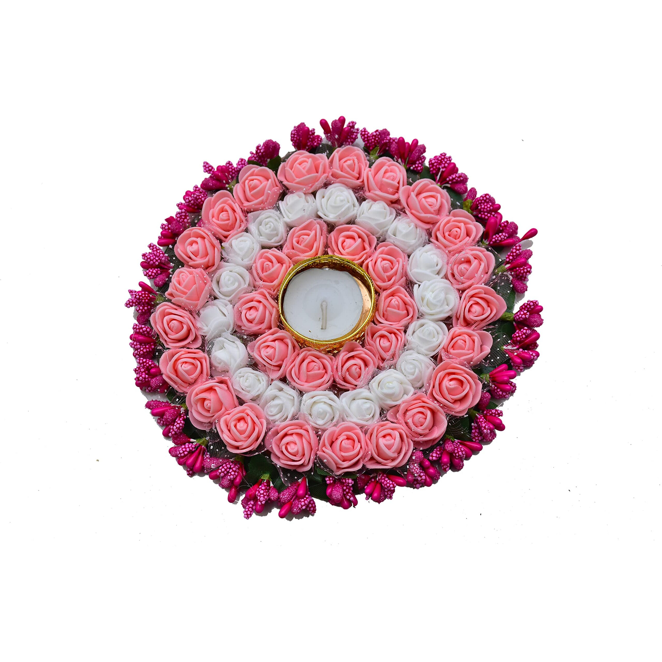 Urban Turtle Beautiful Flower Diya Rangoli Mat for Diwali Decoration | Home Decor Items | Festive Season (Pink & White)