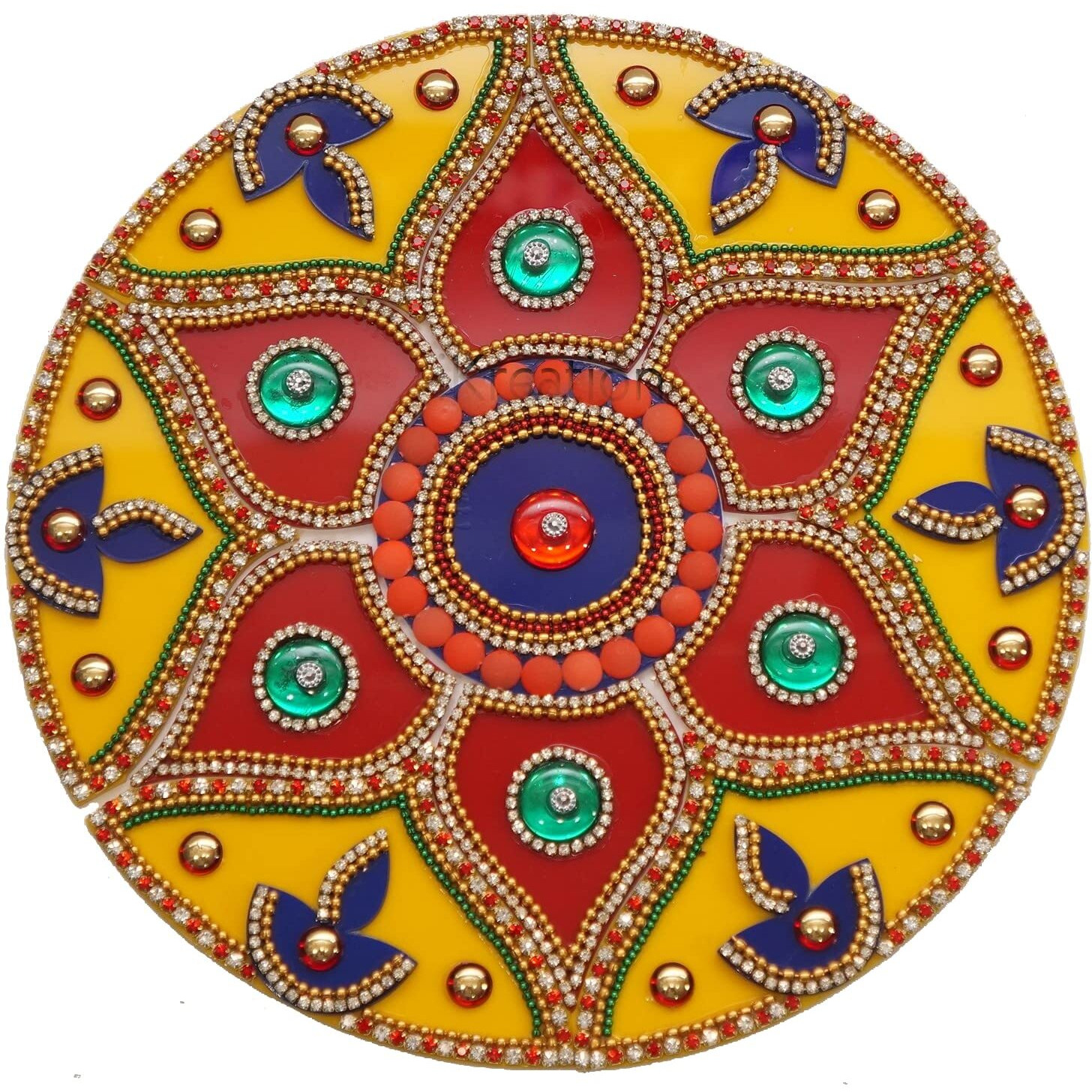 iKreation Acrylic Round Shape N Diya Rangoli S-160 (13 pcs) (Red, Yellow) (21 cm X 21 cm)