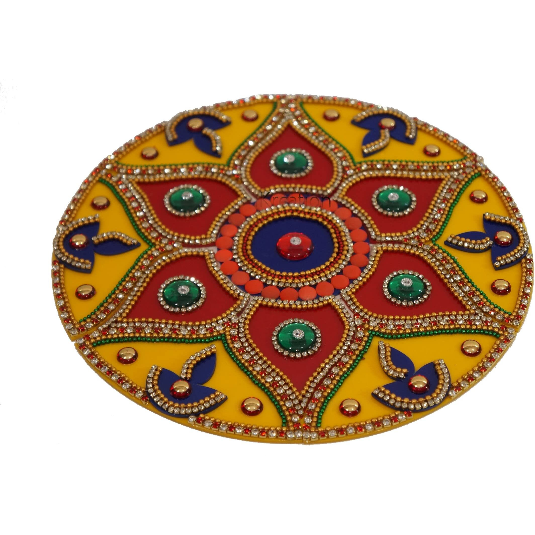 iKreation Acrylic Round Shape N Diya Rangoli S-160 (13 pcs) (Red, Yellow) (21 cm X 21 cm)
