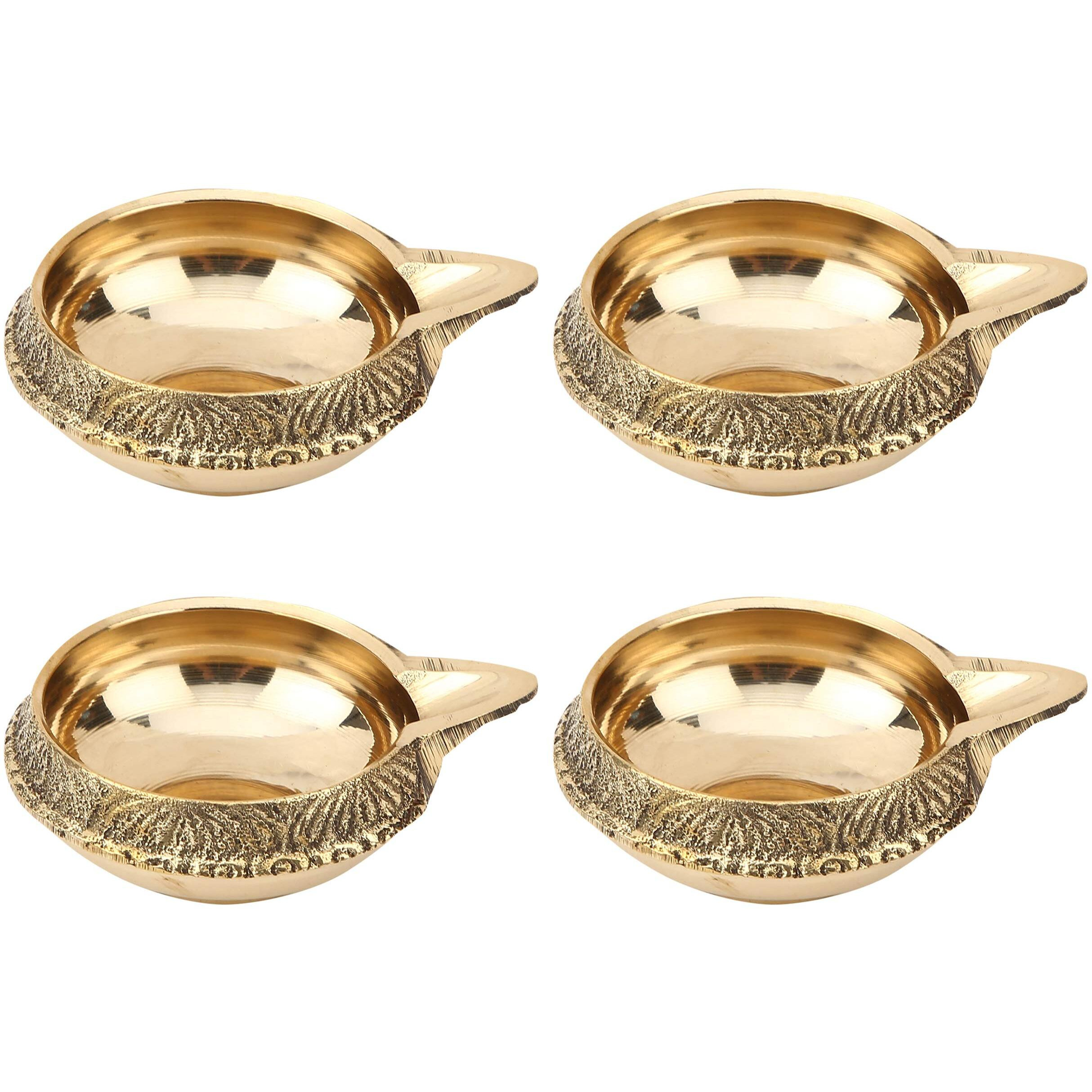 TIED RIBBONS Set of 4 Brass Diya for Puja Room Oil Lamp - Decoration Items for Home Decor Office (2.8 Cm X 6.3 Cm, Brass)