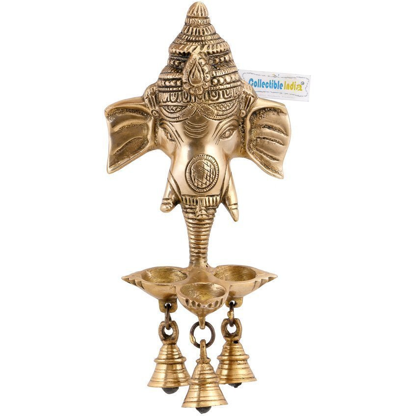 Collectible India Brass Ganesh Wall Hanging Diya, 9.5 x 4.5 x 3 Inches, Golden, 1 Piece (Model Number GBW122)