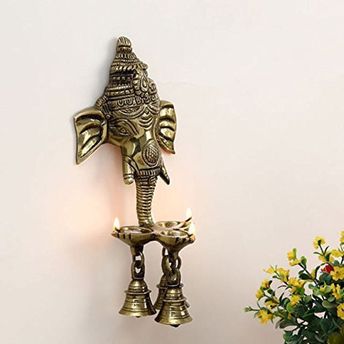 Collectible India Brass Ganesh Wall Hanging Diya, 9.5 x 4.5 x 3 Inches, Golden, 1 Piece (Model Number GBW122)