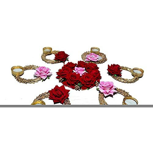 Urban Turtle Beautiful Flower Diya Rangoli Mat for Diwali Decoration | Home Decor Items | Festive Season (red)