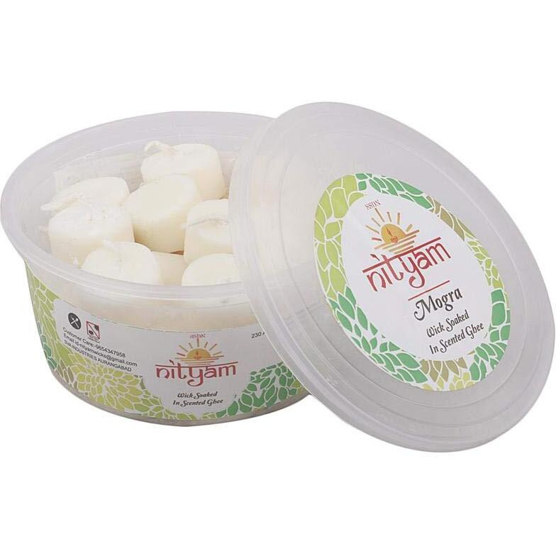 Nityam Mogra Fragrance Wax Free scented Wick Soaked in Scented ghee Ghee Wicks/Readymade Ghee Cotton Wicks/Diya Batti/Puja Batti (1 X 30 Pieces) (Pack of 5)