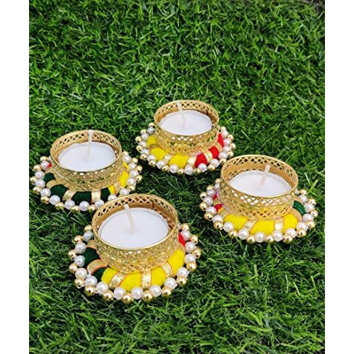 Prapti Handicrafts Handcrafted TeaLight Candle Holders Pack of 6 Units for Diwali Decoration/Diya with Candles, Metal