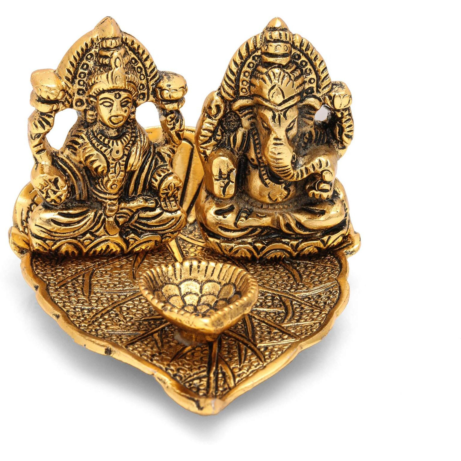 CraftVatika Lakshmi Ganesh Diya Idol Oil Lamp Deepak Metal Lakshmi Ganesha Showpiece for Diwali decorartion Puja Gift (Set of 1)