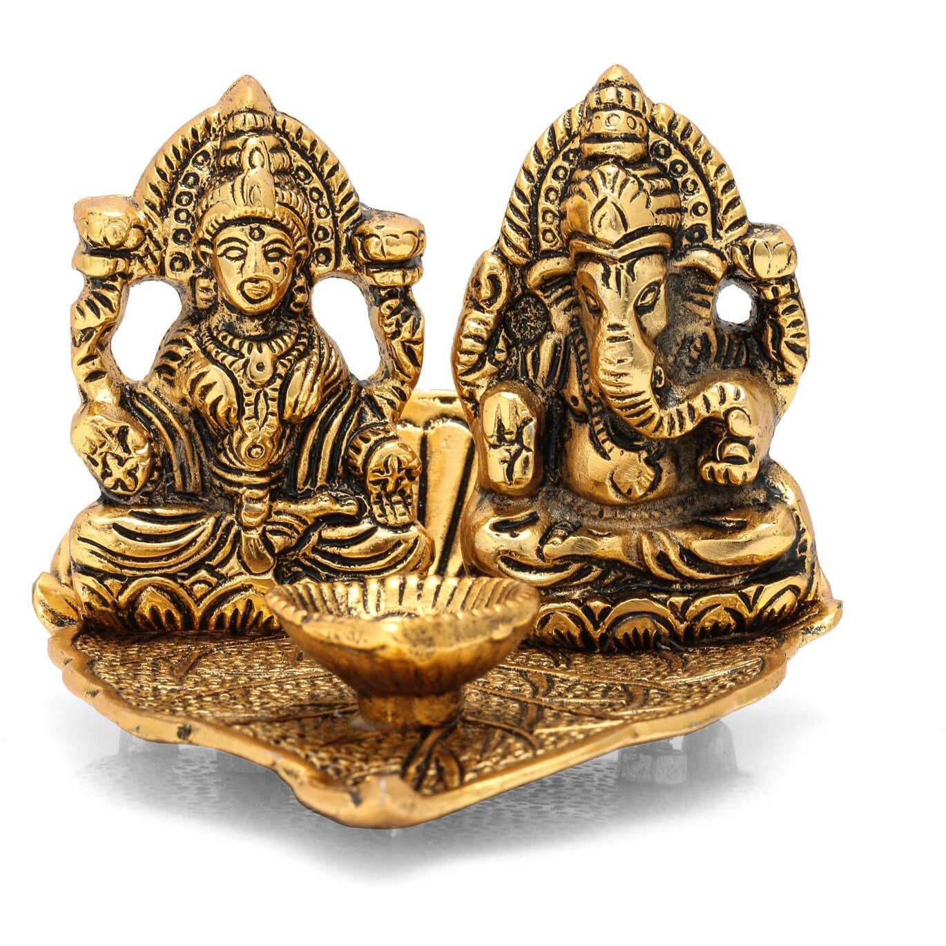 CraftVatika Lakshmi Ganesh Diya Idol Oil Lamp Deepak Metal Lakshmi Ganesha Showpiece for Diwali decorartion Puja Gift (Set of 1)