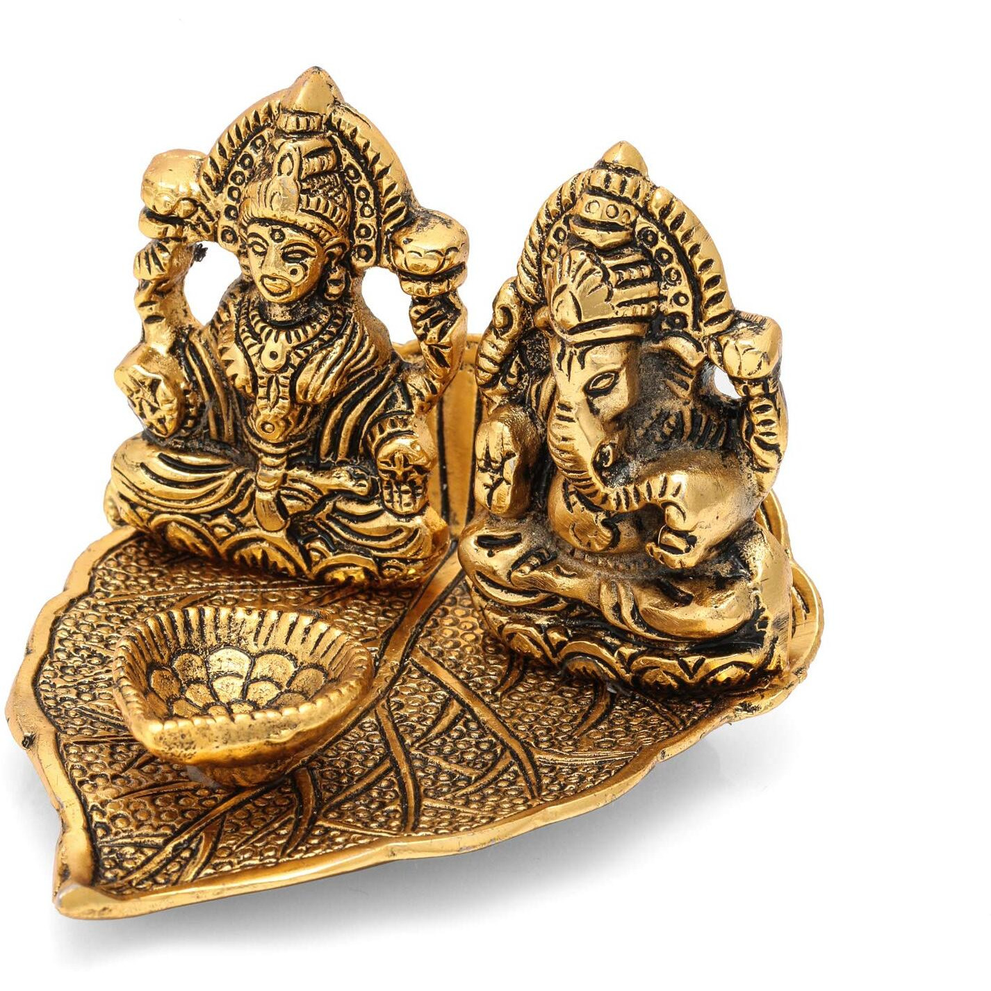 CraftVatika Lakshmi Ganesh Diya Idol Oil Lamp Deepak Metal Lakshmi Ganesha Showpiece for Diwali decorartion Puja Gift (Set of 1)