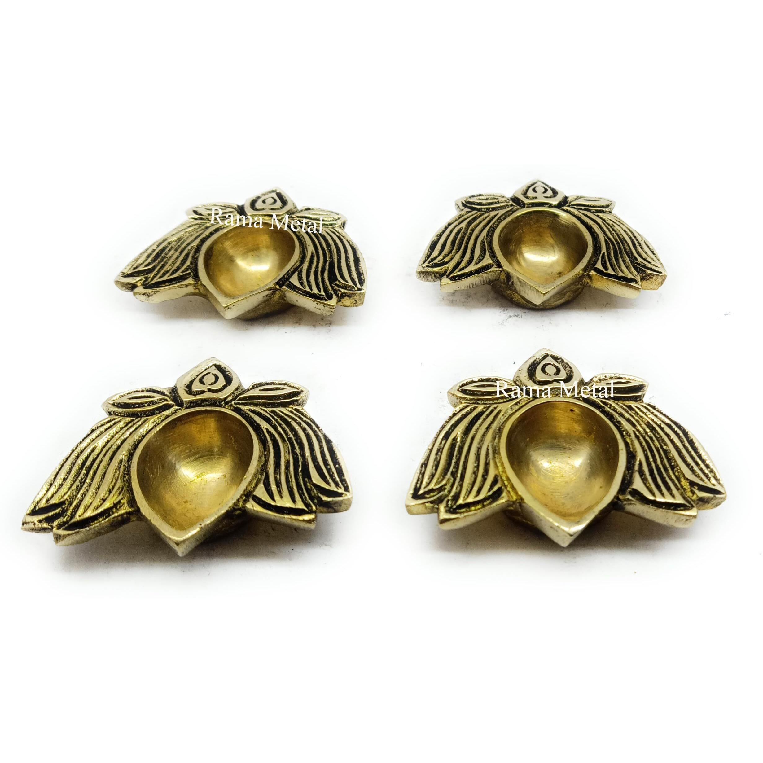 RAMA METAL Brass Lotus Diya (Pack of 4 Pieces)